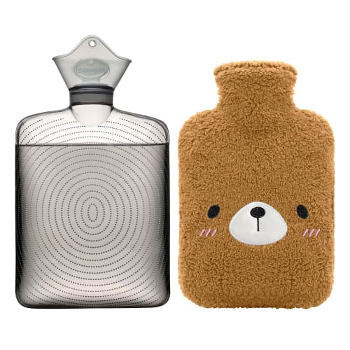 Samply Hot Water Bottle, Fillable with Hot Water, 1.8L Capacity, Cute Cover Included, Eco-Friendly, Energy-Saving, Cold Weather Protection, Gift (Bear