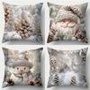 1pc/4pcs Christmas Pillowcases: Snowy Delights with Santa, Snowman & Frosted Pinecones Sofa Cushion Cover Home Room Decoration