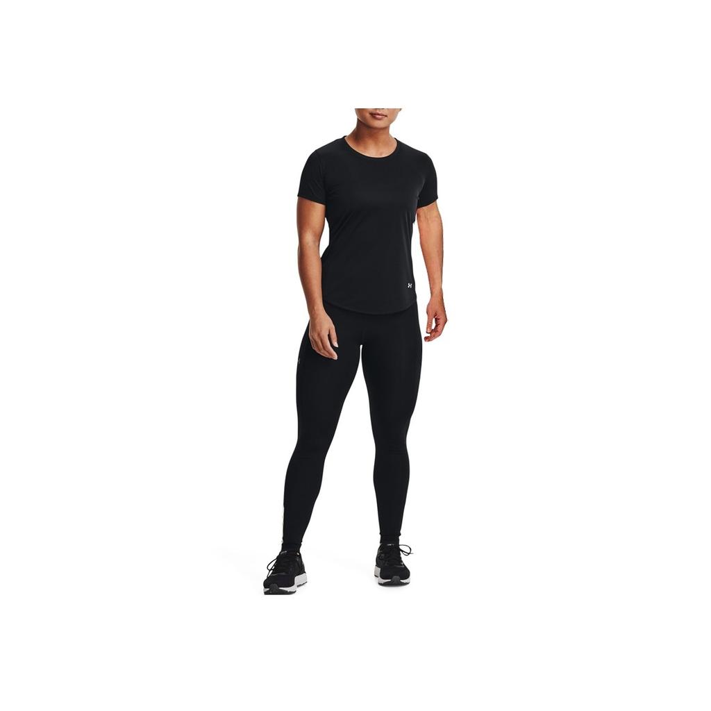 Under Armour Однотонный вышитый логотип, круглый вырез, свитер, короткий рукав, футболка, женские топы, черный цвет 1369760-001