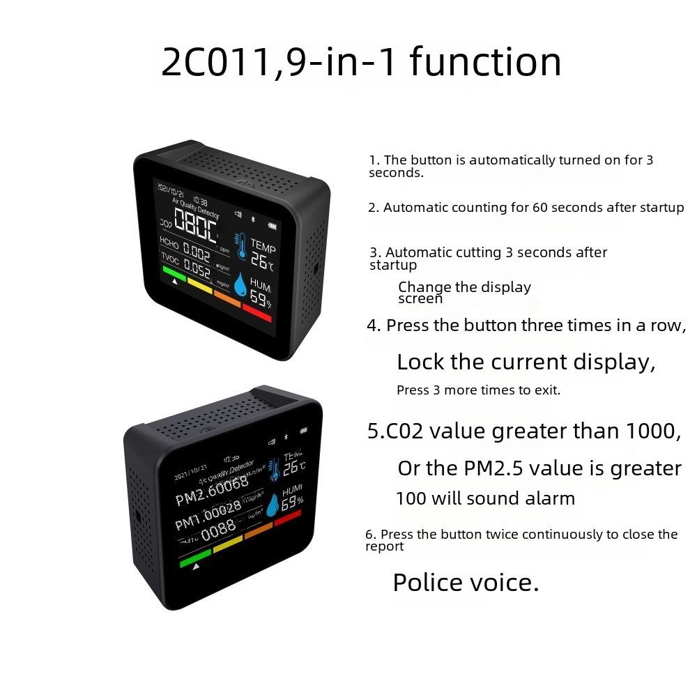 Bluetooth-детектор CO2 9-в-1 для контроля качества воздуха в доме