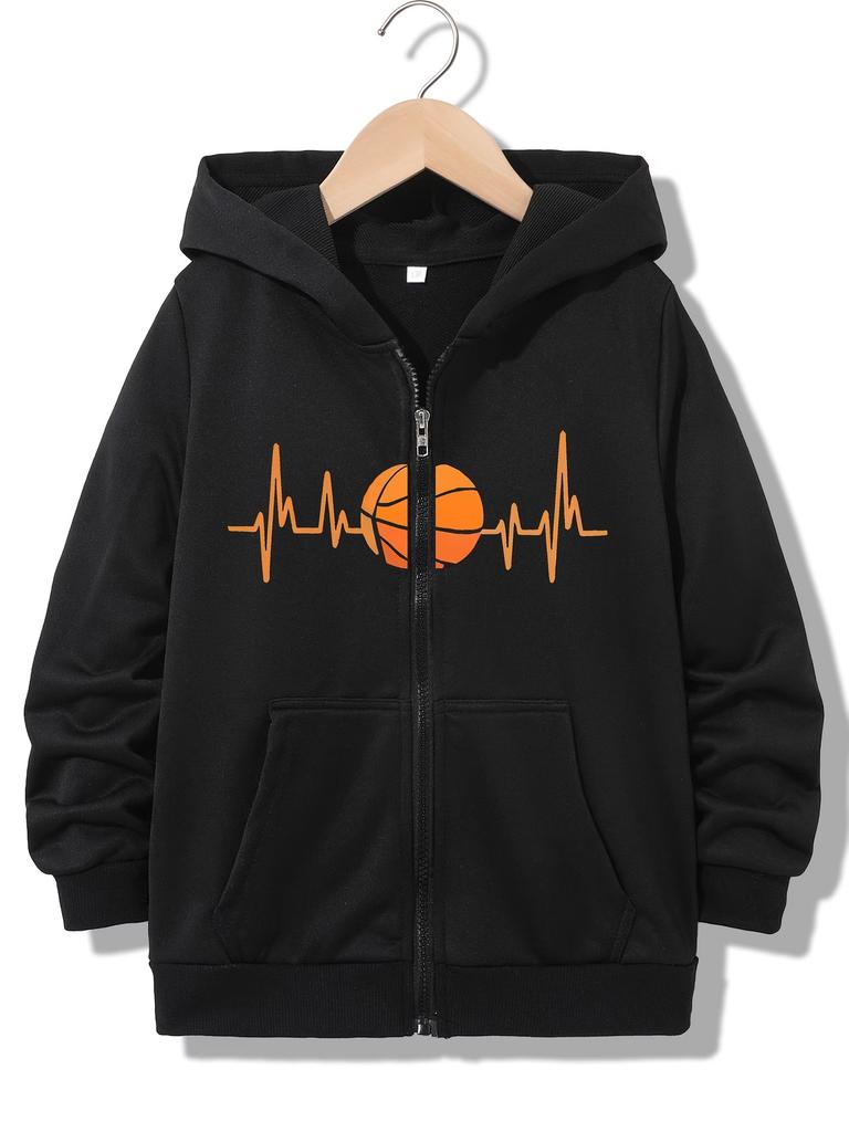 Funny Basketball Hoodie Streetwear Jacket for Boys Girls Zipper Winter Autumn Trendy Cartoon Zip Up Sweatshirts Unisex
