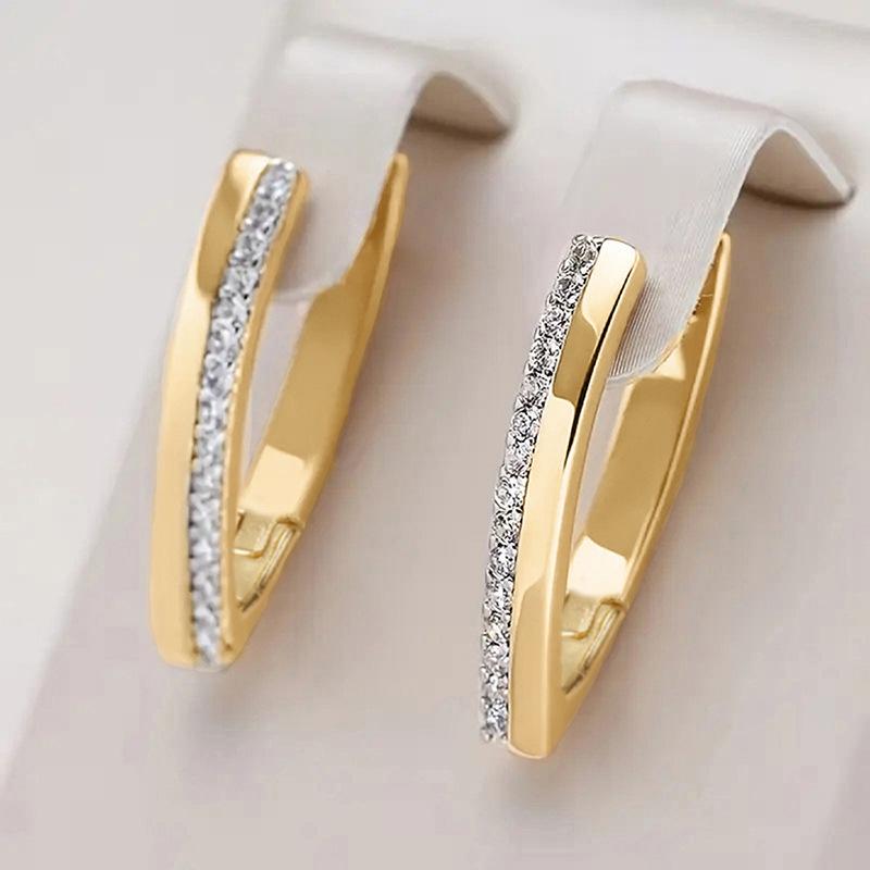 Niche, popular earrings, copper-plated imitation gold micro-inlaid zircon earrings, geometric V-shaped women's earrings.