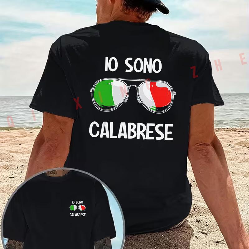 Italian Calabrian Pride with IO SONO CALABRESE T-Shirt Motorcycle Cotton Double-Sided Print Men