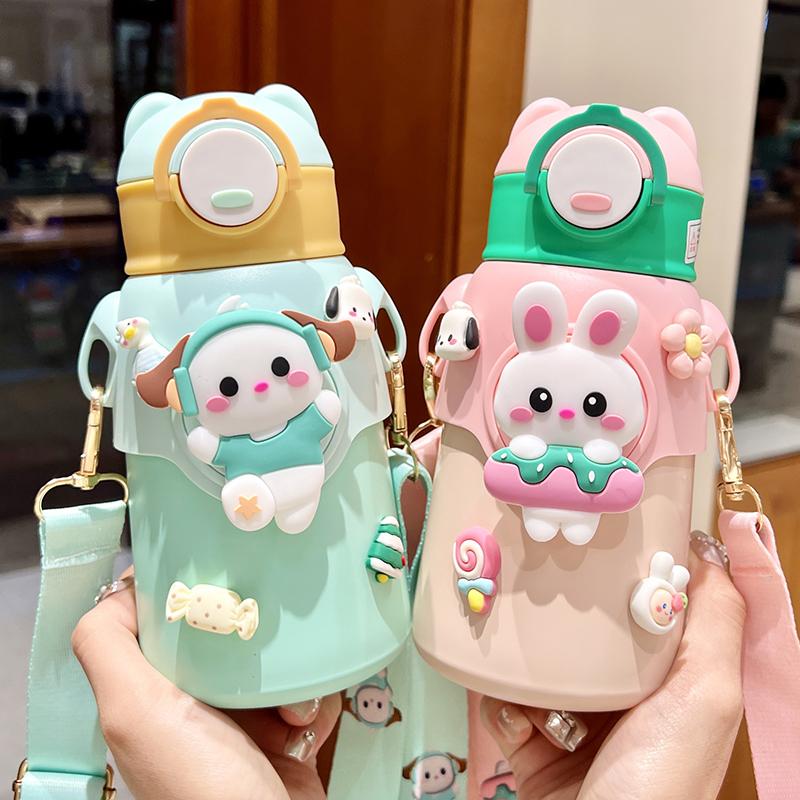 Милый мультфильм, детский термос из нержавеющей стали 316, бутылка для воды с соломинкой, термоизолированная чашка для студентов детского сада для мальчиков и девочек