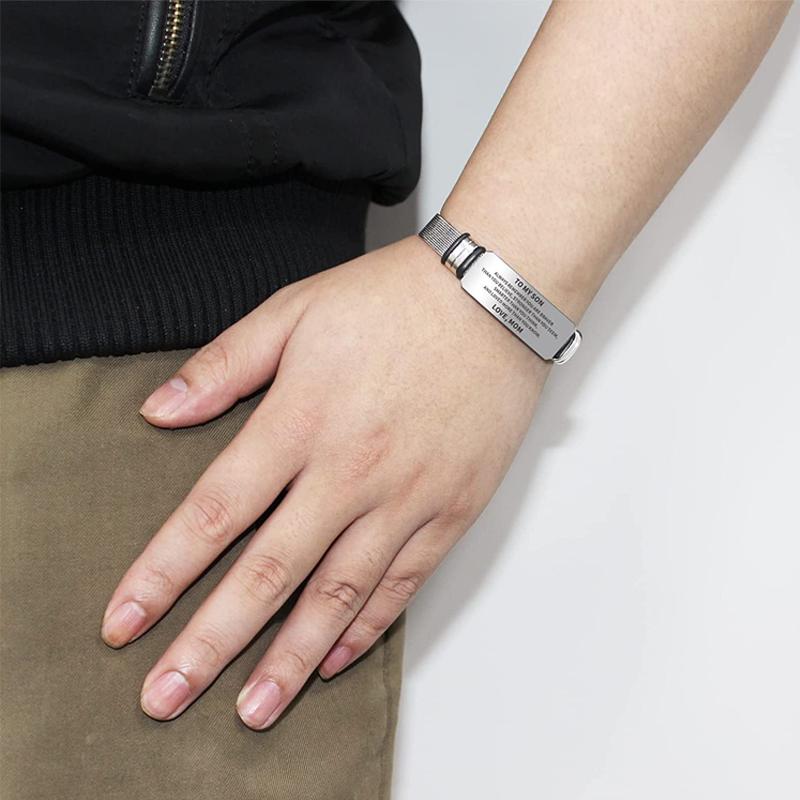Браслет для сына, подарки от мамы, папы, персонализированный мужской браслет из нержавеющей стали с гравировкой