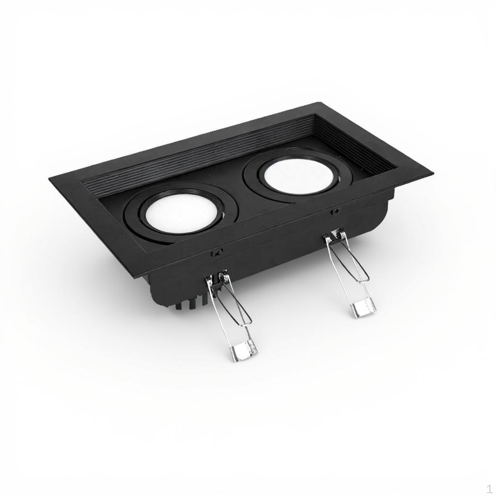 Встраиваемый светодиодный светильник Downlight с двойной головкой, Квадратный, Регулируемый, Потолочный для коридора, Черный, Теплый