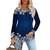 Long Sleeve Shirts For Women Tops Dressy Christmas Print Casual Blouses Pleated Scooped Neck Tunic Tops