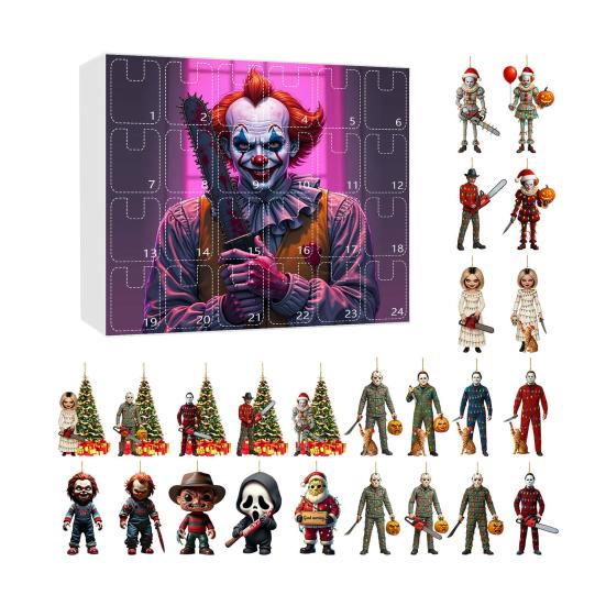 Хэллоуин Адвент-календарь 2025 24-дневный календарь обратного отсчета с коллекционными акриловыми подвесками Тема ужасов Обратный отсчет