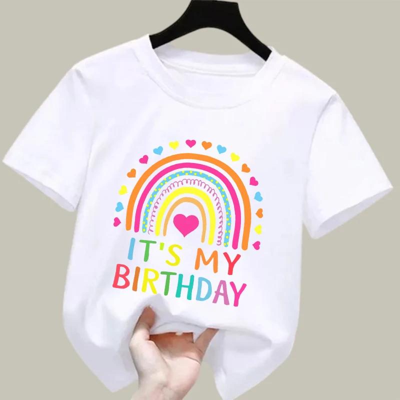 It's My Birthday Printed Pattern Children T-shirts Summer Girls Cute Funny Fashion Colorful O-Neck Short Sleeve Kids T-shirts