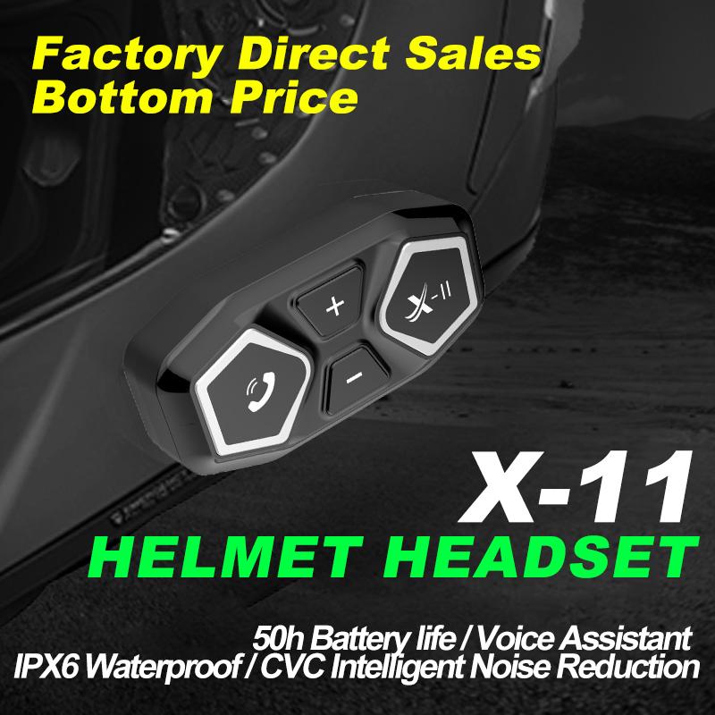 Bluetooth-гарнитура для мотоциклетного шлема X-11 с голосовым помощником Siri, срок службы батареи 50 ч, водонепроницаемость IPX6, шумоподавление CVC, комплект из двух микрофонов для полного/половинного использования
