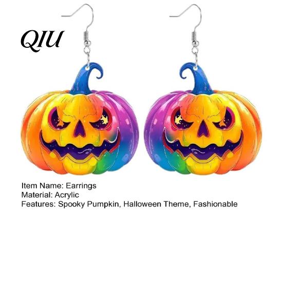 Halloween Pumpkin Earrings 1 Pair for Women, Colorful Dangle Acrylic Rainbow Gradient Ornaments Drop Earrings, Jewelry Gifts Carnival Party Starry Sky