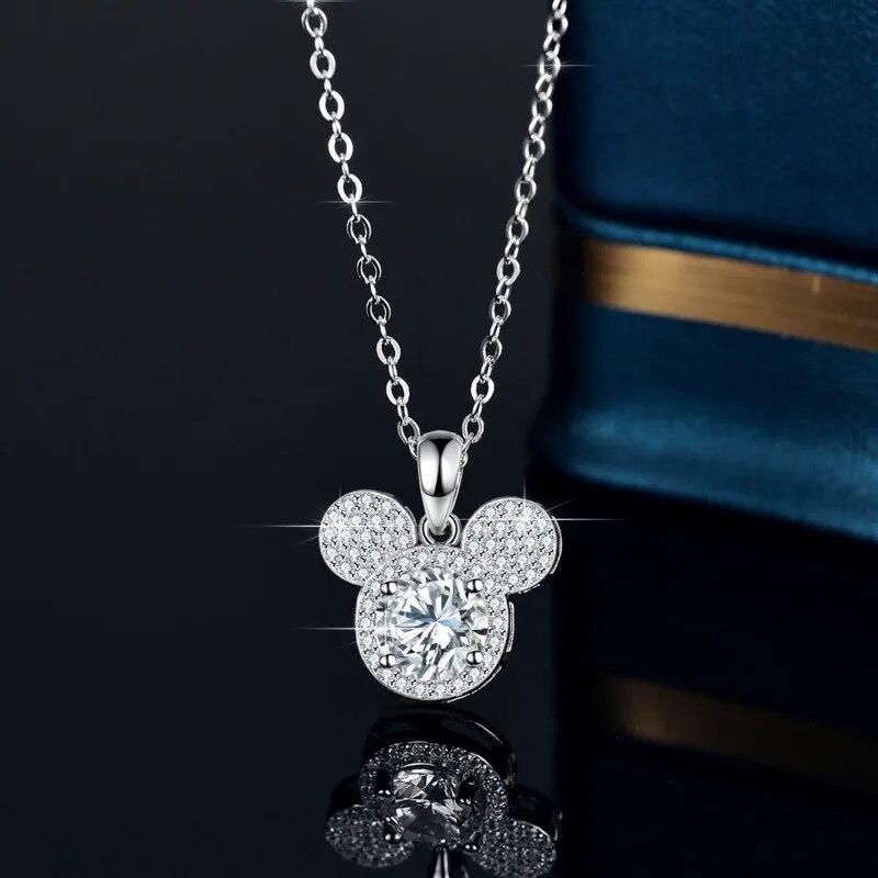 Bague Ringen Кулон из стерлингового серебра S925, 1 карат, муассанит, бриллиант, ожерелье, женская мода, роскошные украшения, голова мыши Микки