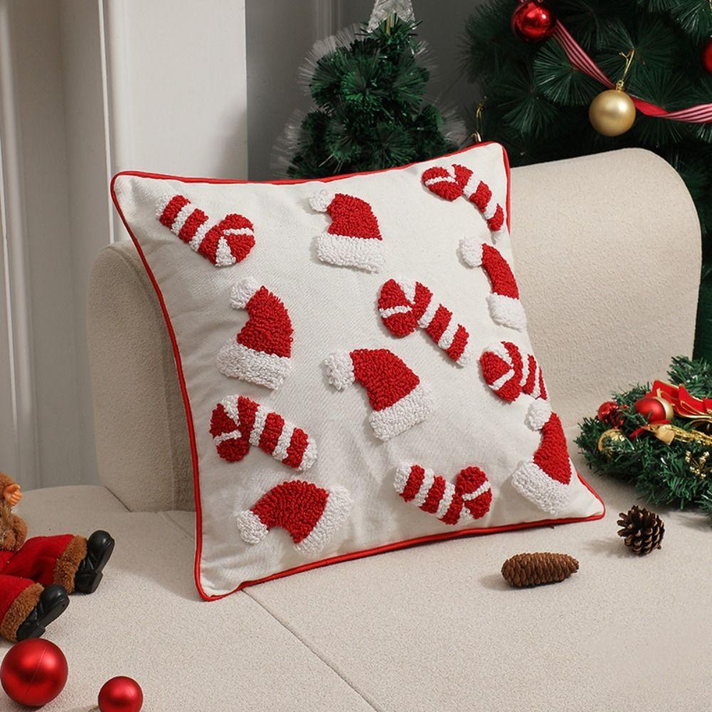 Santa's Hat Christmas Pillowcase Square Cushion Cover Soft Throw Pillowcover Sofa/Bed
