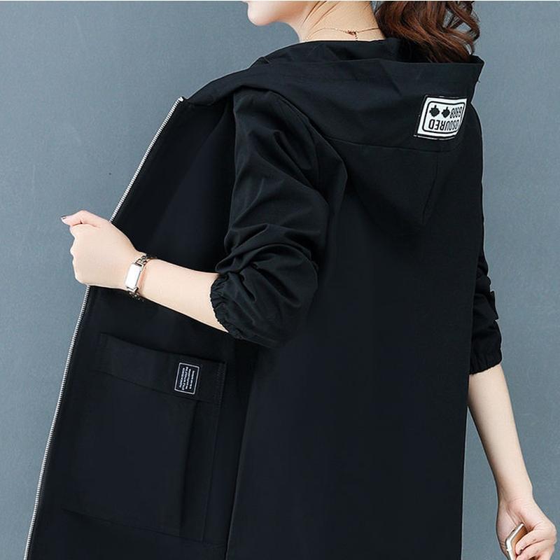 Однотонная куртка на молнии с капюшоном, женская ветровка с длинными рукавами, женское пальто на весну и осень, новая мода, свободная верхняя одежда с карманами