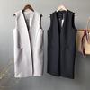 Spring Women Vest Coat   Fashion Mid Long Sleeveless Blazer Jacket Office Lady Waistcoat Female Outerwear Casual Tops
