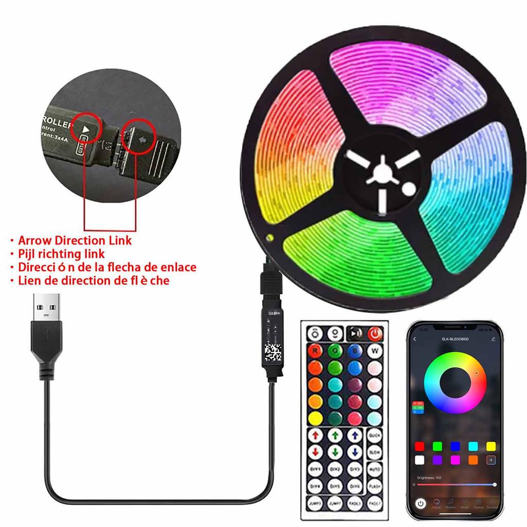 Светодиодная лента 5050 5м 10м 20м 40м RGB Подсветка фона телевизора Управление по Bluetooth USB Игровая комната Семейная вечеринка Декоративная светодиодная лента