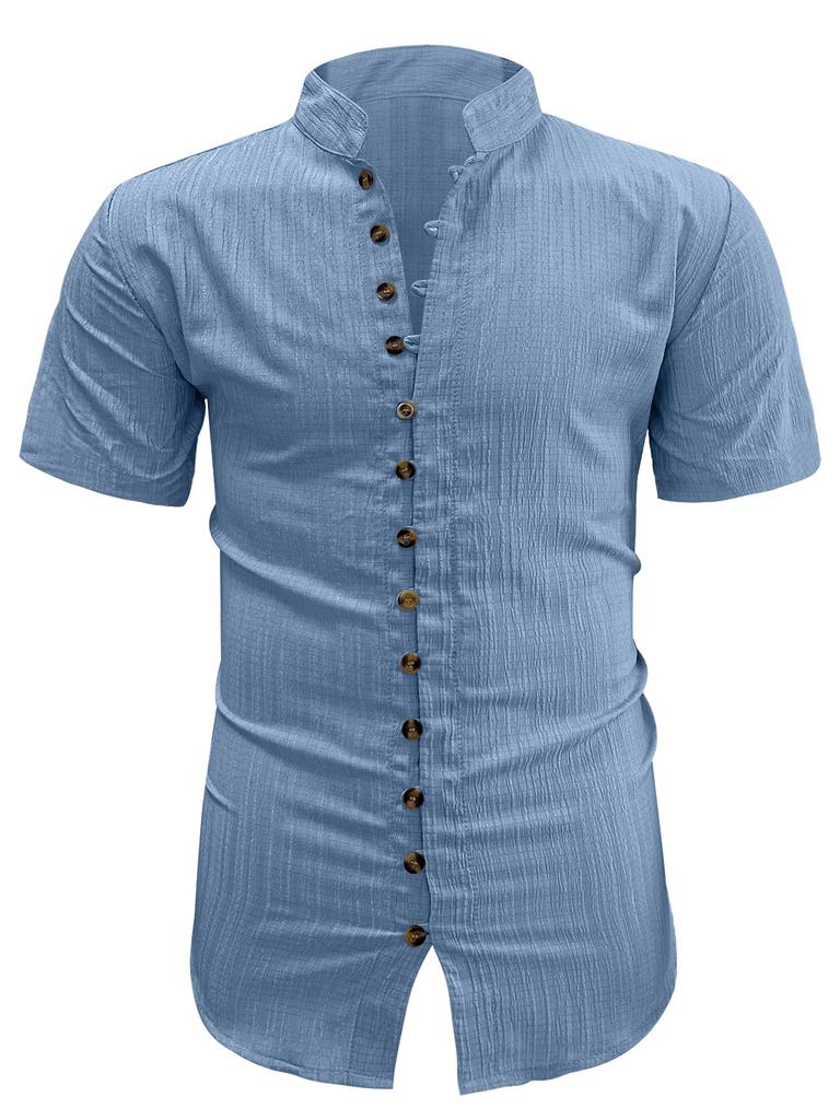 Summer new men's casual versatile shirt solid color slim-fitting short-sleeved top