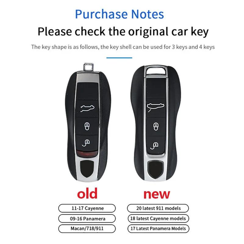 AABKV1 Luxury Genuine Leather for Porsche Boxster Cayman Panamera Cayenne Macan 718/911 Taycan Car Key Case Cover Protective Keychain