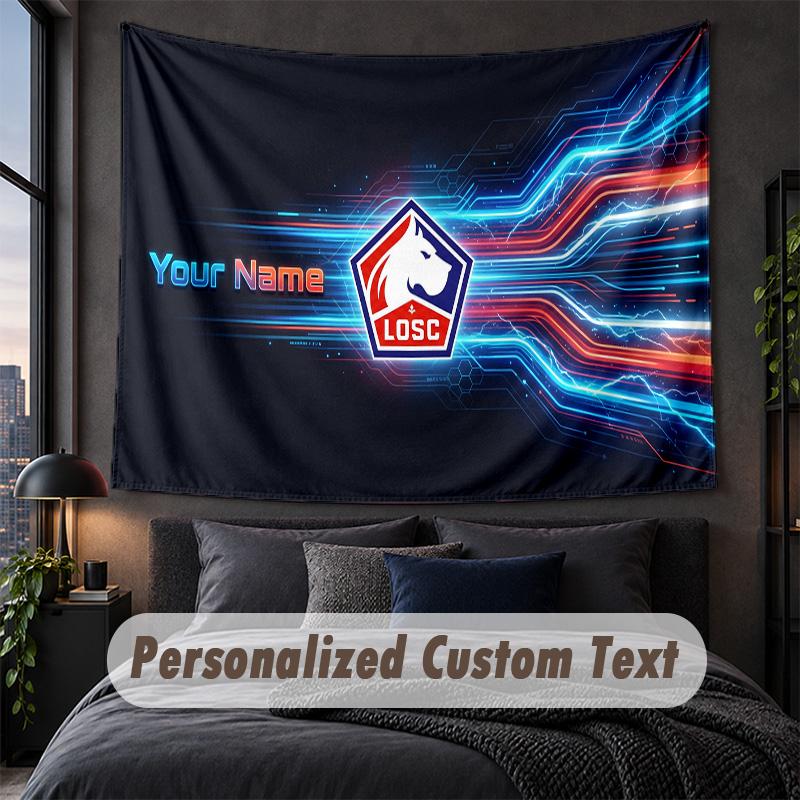 Custom Name Text Tapestry,LOSC Lille FC Decorative Wall Hanging, Background Tapestry For Home Bedroom