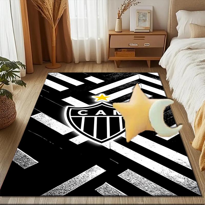 Black And White Stripes With Shield Printed Office Carpet Chair Cushion Entryway Rug, Rugs for Living Room, Bedroom Christmas gifts