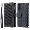 For iPhone 17 Wallet Case Rhombus Stitching Line PU Leather Phone Cover with Wrist Strap