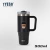 Tyeso 900ML Big Capacity Vacuum Cup With Handle Straw Stainless Steel Car Mug Thermal Iced Travel Insulated Tumbler Bottle with Coffee Sticker