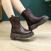 British Style Thick Soled Genuine Leather Mid-calf Boots Versatile Women's Flat Platform Shoes