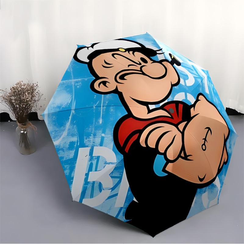 1pc Popeye Sailor Home Essential Cute Cartoon Umbrella, Portable Folding Umbrella with Durable Iron Frame 8 Ribs, 063