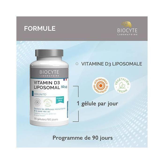 Biocyte Vitamine D3 Liposomal - Immunité et Maintien des Os - 90 Gélules