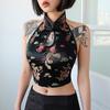 Woman Cheongsam Tops Chinese Traditional Dragon Embroidery Backless Halter Vintage Party Wrap Crop Top Vest