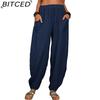 BITCED Women's Fashion Casual Solid Color Print Pants & Capris