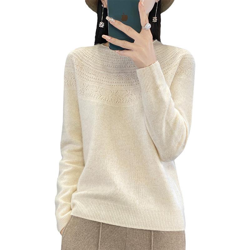 Круглый вырез горловины с подвернутым низом, женская свободная внутренняя трикотажная кофта на осень и зиму