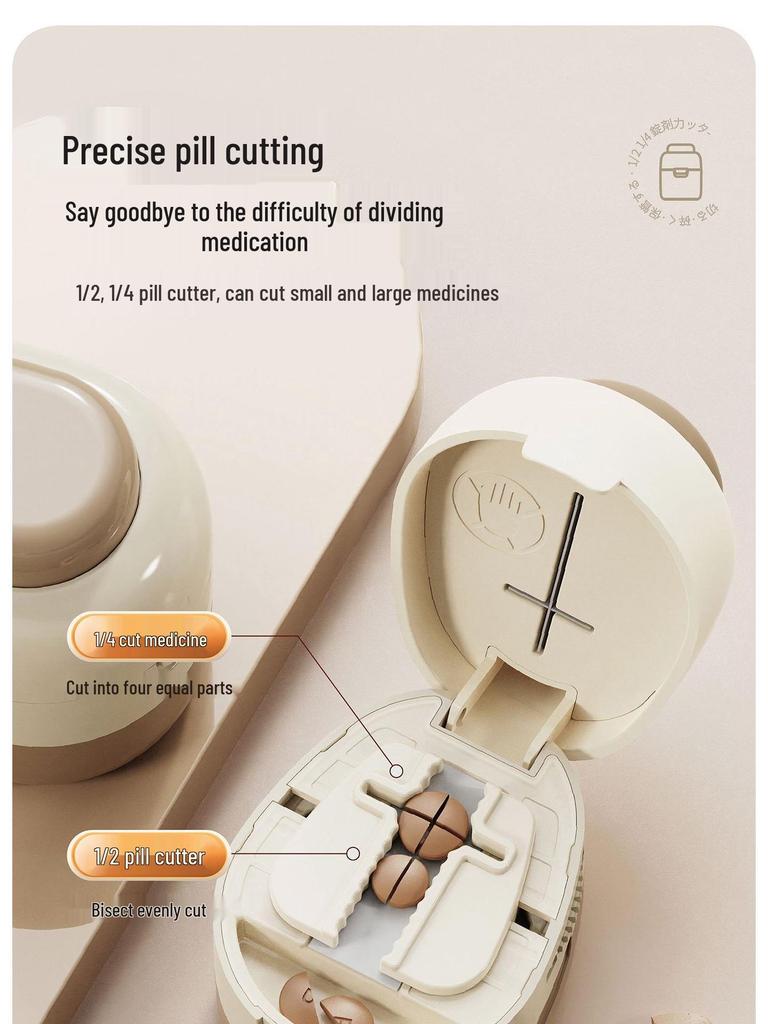 Portable Multi-functional Pill Cutter & Dispenser: 4-in-1 Medicine Storage and Splitter Tool