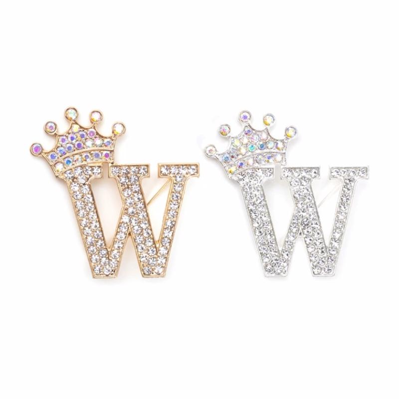 Fashion Crown 26 Initial Letters A To Z Rhinestone Brooches For Women Coat Dress Lapel Collar Pin Jewelry Accessries