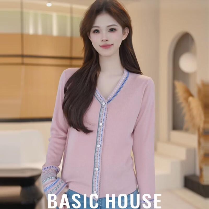 Базовый женский вязаный кардиган Basic House с V-образным вырезом и жаккардовым узором