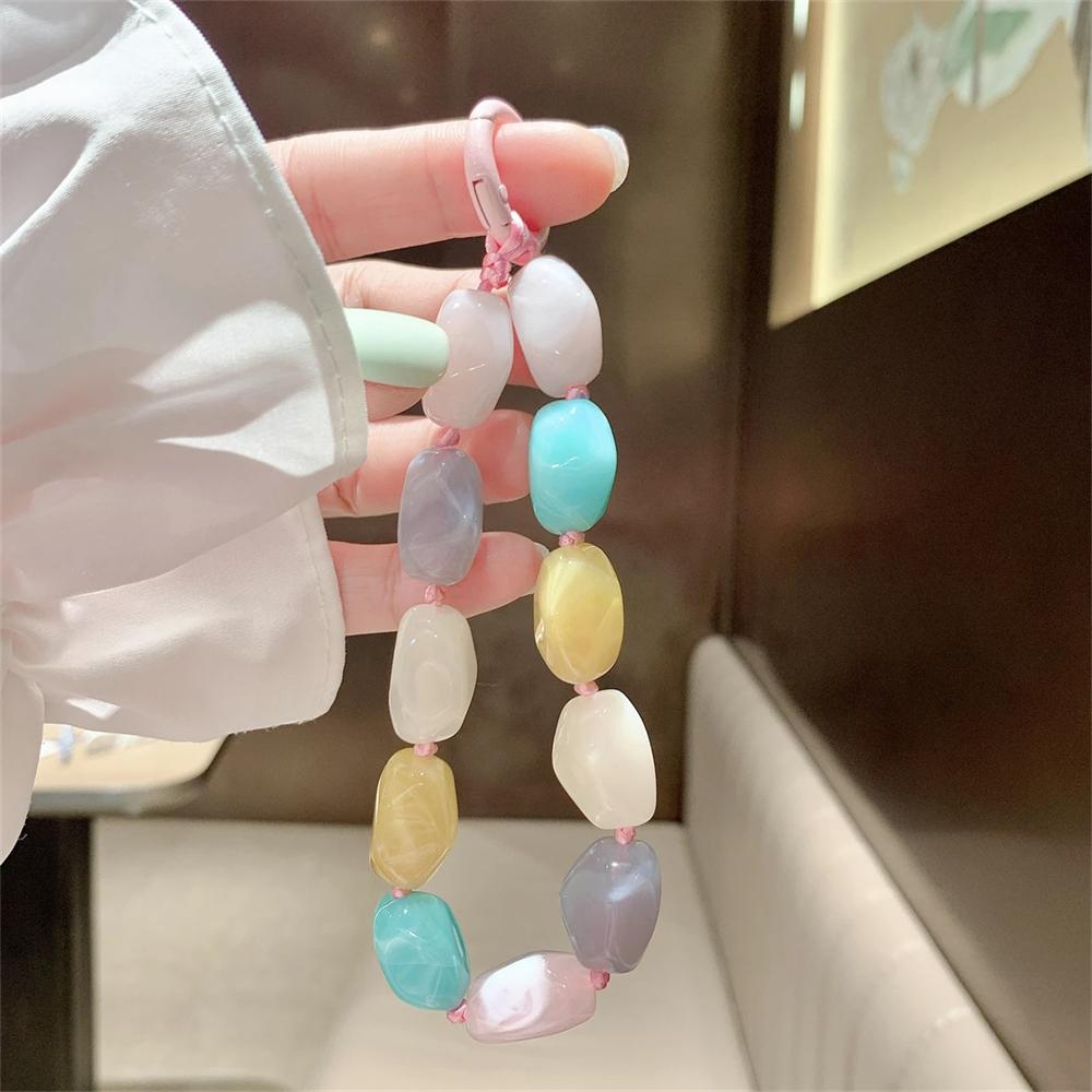 Coloful Stone Rope Phone Chain Lanyard Charm Strap Wrist Beaded Hanging Cord Bracelet Keychain For iPhone CCD Camera Sweet Girl