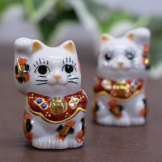 Kutani ware chibi maneki-neko gold tri-color pair gold-mike-F