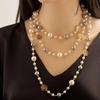 Корейская Мода Жемчужное Ожерелье: Элегантный кулон-роза, Универсальный многослойный дизайн, Длинный стиль.