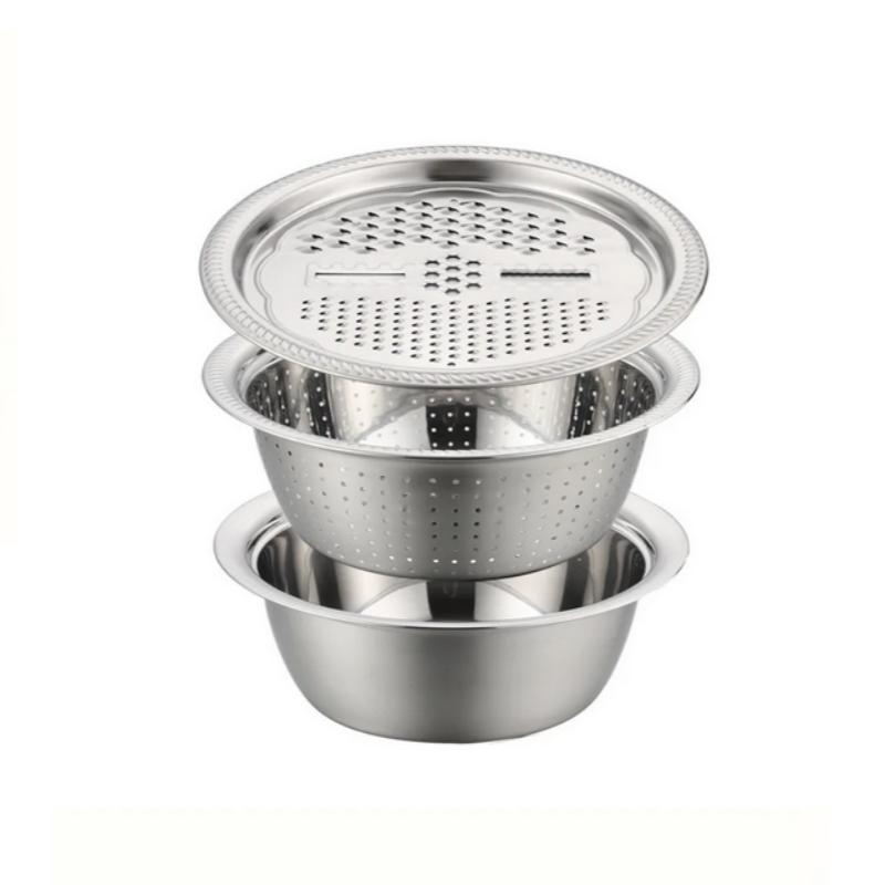 Набор из 3 предметов, Овощерезка, Слайсер из нержавеющей стали, Картофелерезка, Таз для мытья овощей, Корзина для слива, Многофункциональный