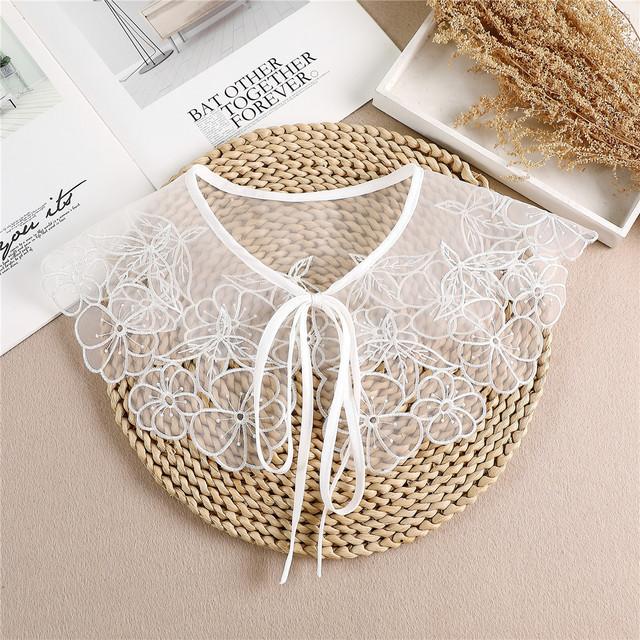 Linbaiway Lace Chiffon Doll Fake Collar Ladies Shawl Wrap Removable Detachable Embroidered False Collar Clothes Accessory