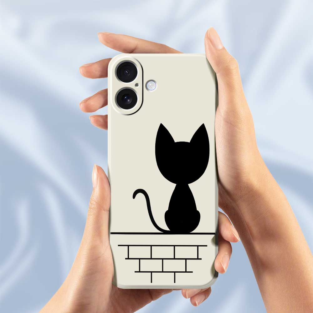 For iPhone 17 Case Black Cat on the Wall Pattern Printing Straight Edge TPU Phone Back Cover