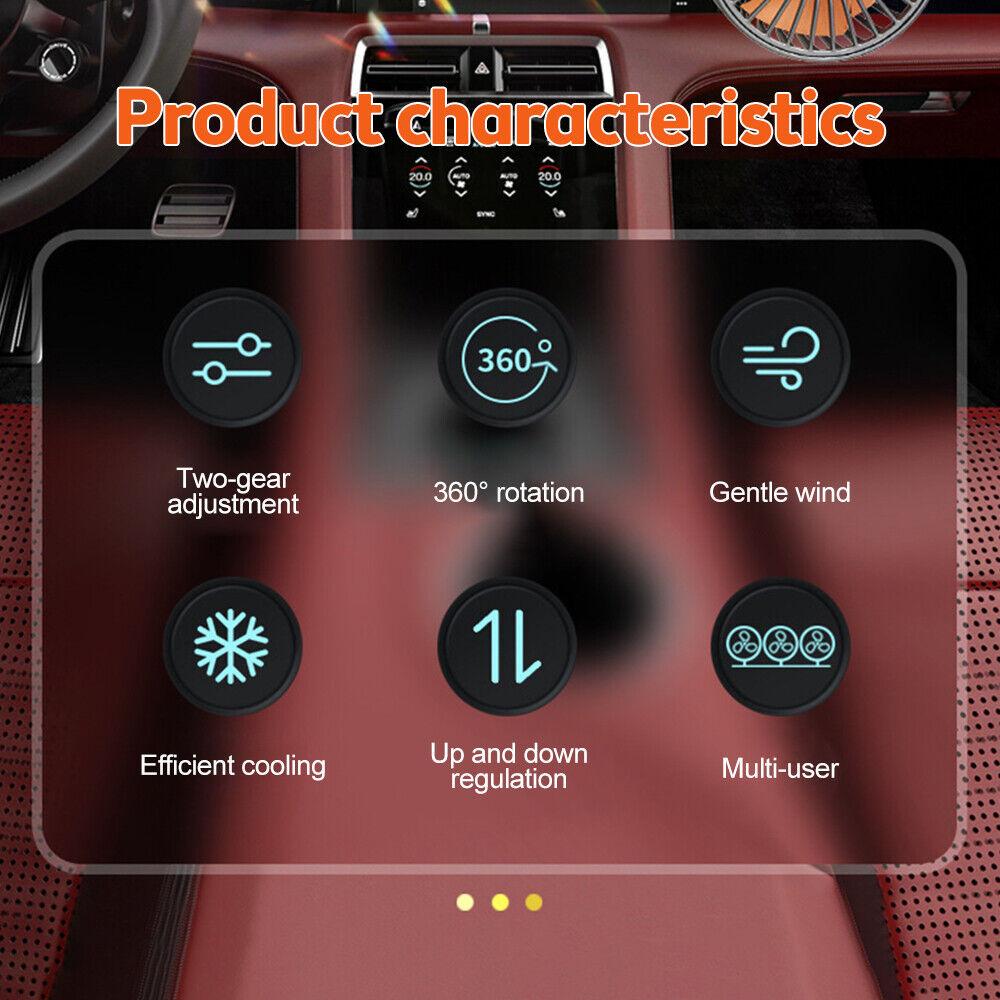 Автомобильный вентилятор с 3 головками, регулируемый на 360°, автомобильный электрический вентилятор, автомобильный бесшумный вентилятор для домашнего стола, офиса и автомобиля