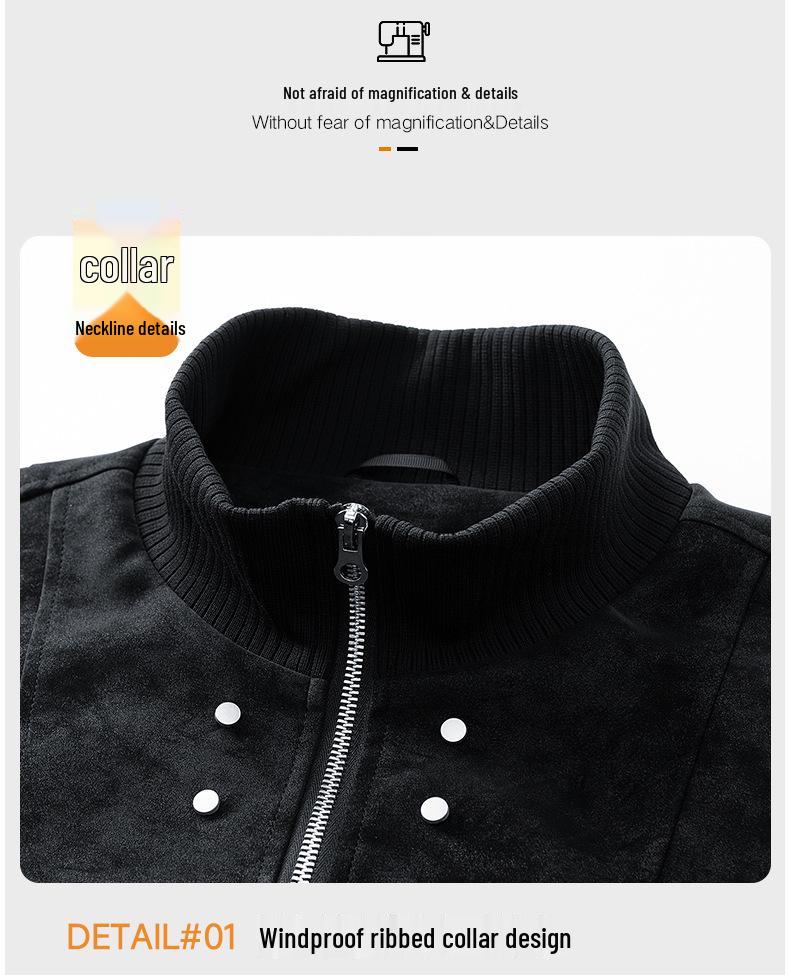 Men's Spring/Autumn Plus Size PU Leather & Corduroy Jacket - Trendy Lapel, Loose Fit, Hong Kong Style