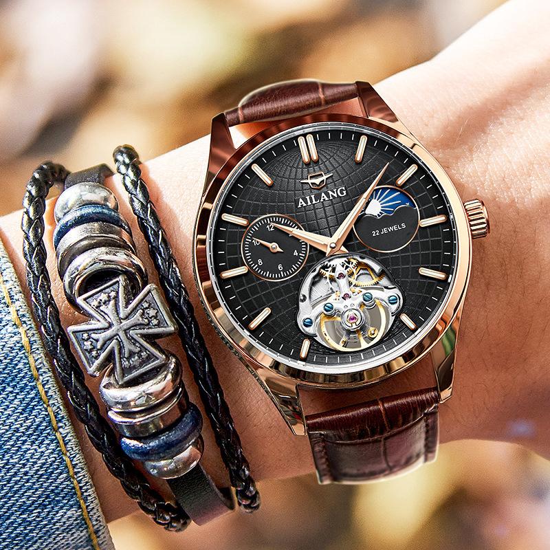 AILANG Watch Мужские автоматические механические мужские часы Водонепроницаемые полые часы