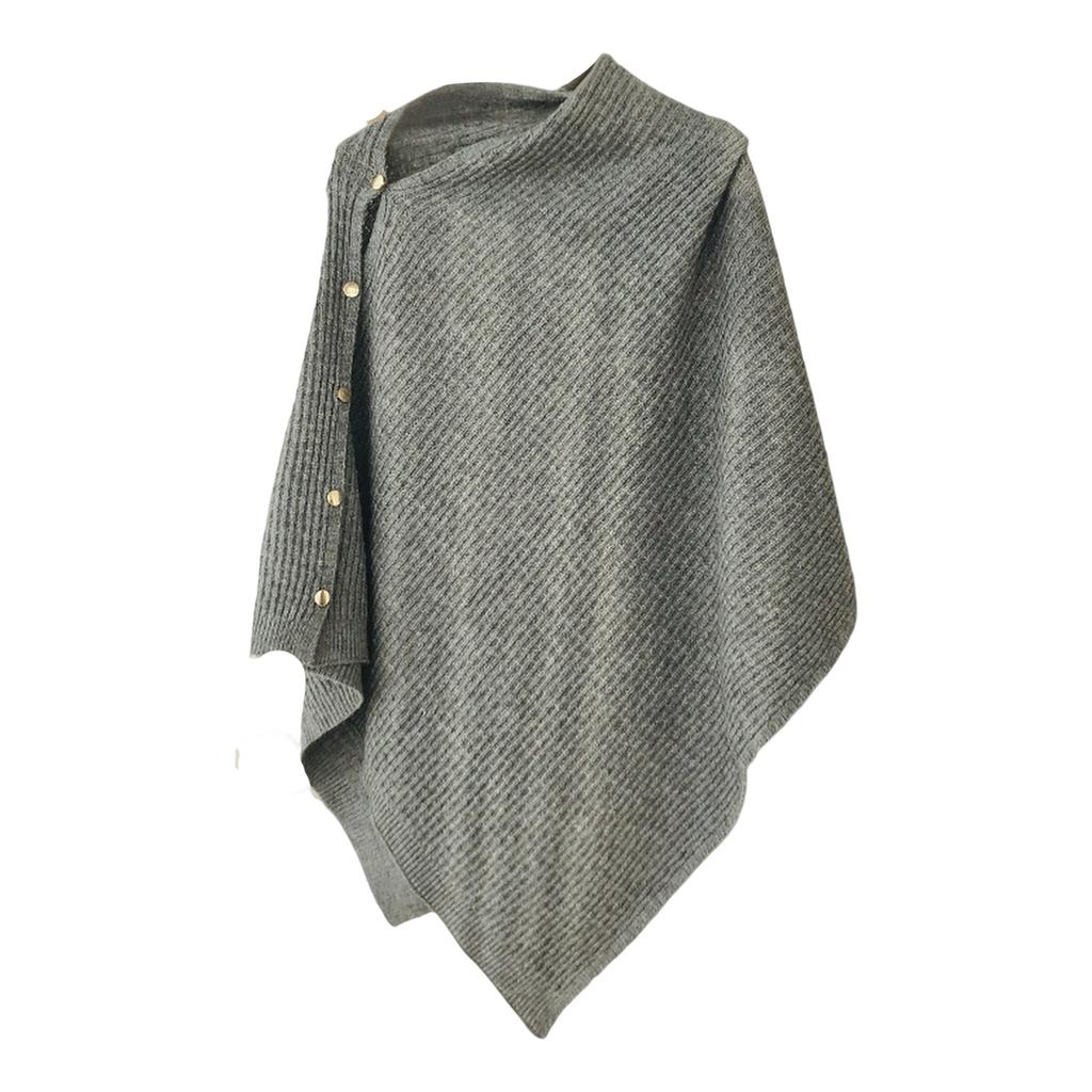Ladies' Fashionable Knitted Shawl Cape With Buckle Yarn Plaid Scarf, Women's Versatile Warm Plain Weave Shawl