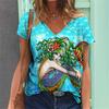 Lightweight Mermaid Digital 3D Print T Shirts Women Versatile Pullover Short Sleeve Summer Casual V-Neck Female Harajuka Tops