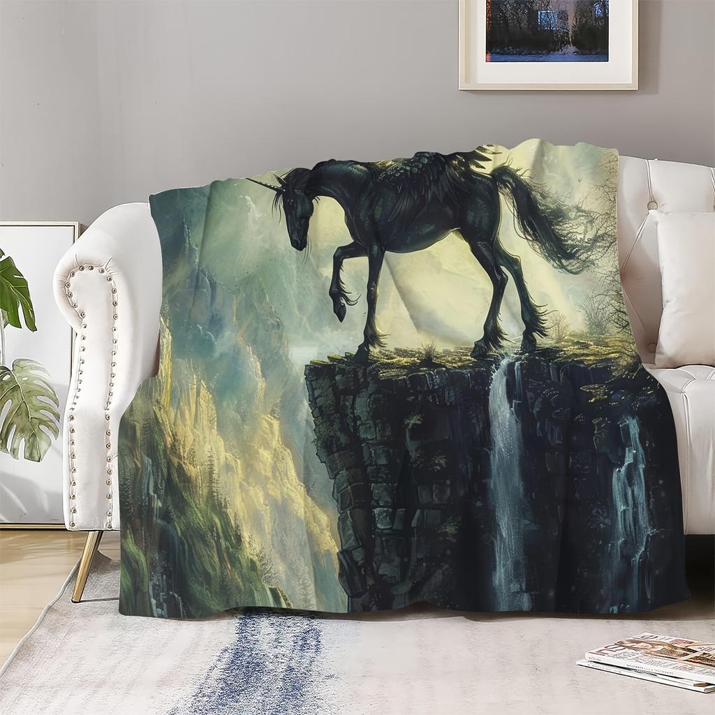 Cozy Black Pegasus Gaze Deep Dive Flannel Throw Blanket - Soft, Warm & Lightweight for Couch, Bed, Sofa, Office, and Travel