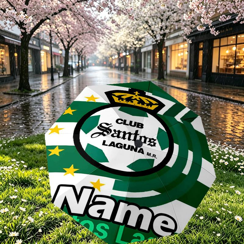 Custom Name Personalized Club Santos Laguna Print Umbrella, Auto Open Close, 8‑Rib Sturdy Frame, Commute Camping Hiking Use, Birthday Gift