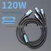 120W Black Braided 3-in-1 Type-C Fast Charging Cable