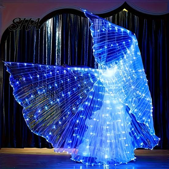 Battery Operated LED Wings Light Up Belly Dance for Adults Kids, Glowing Halloween Costume Performance Props Lighted Isis-style with Colorful Lights,